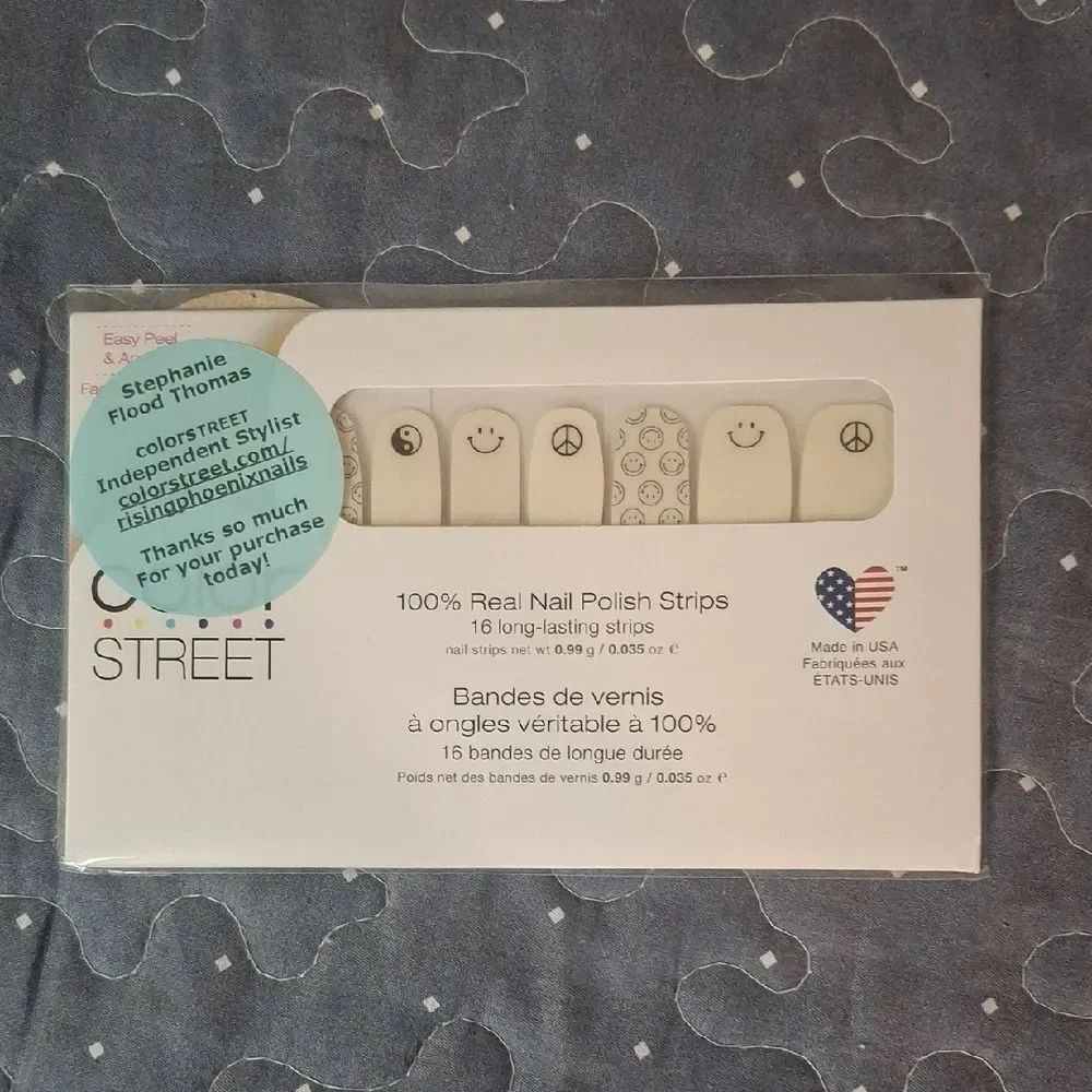 Color Street Way Rad Nail Strips with Black Smile & Peace Icons